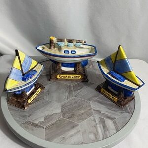 Fitz & Floyd Omnibus Regatta IV Champ Sailboat Salt Pepper Creamer Set 1996